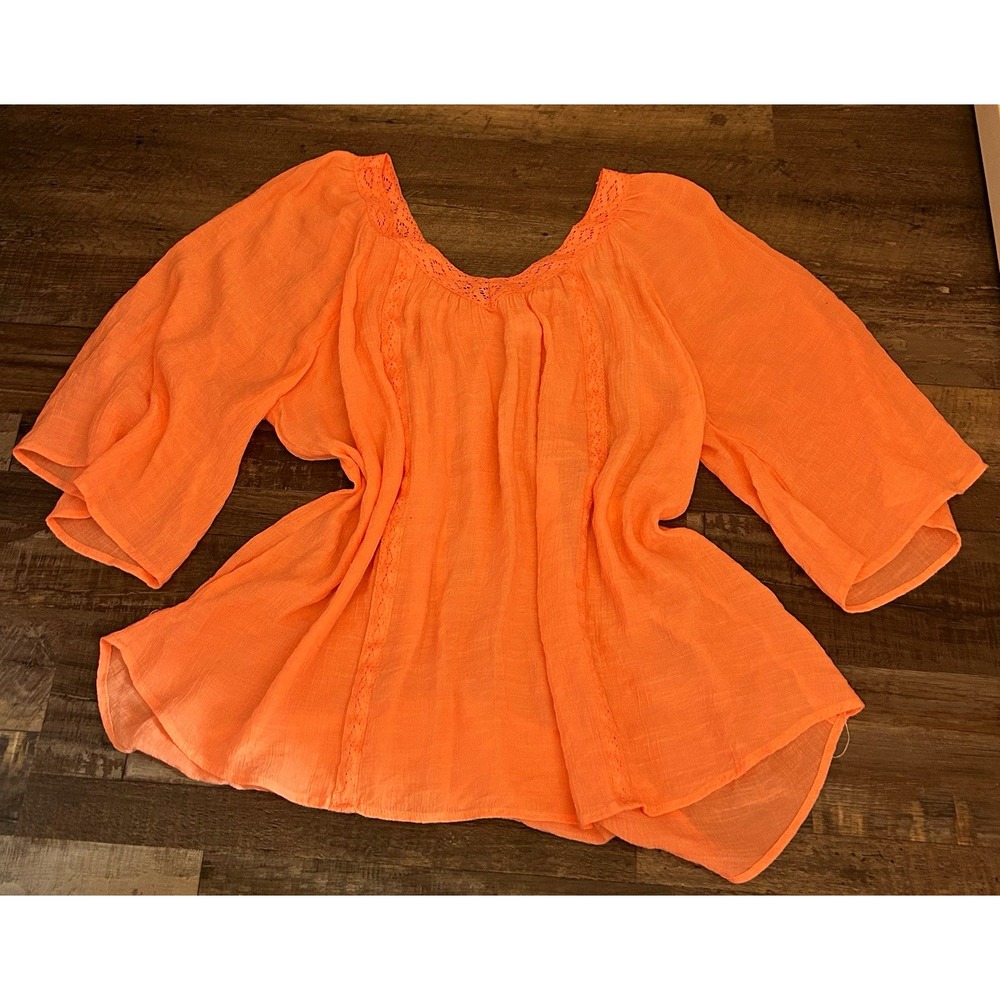 No Boundaries Peach Flowy Pullover Blouse V-Neck 3/4 Sleeve XXL